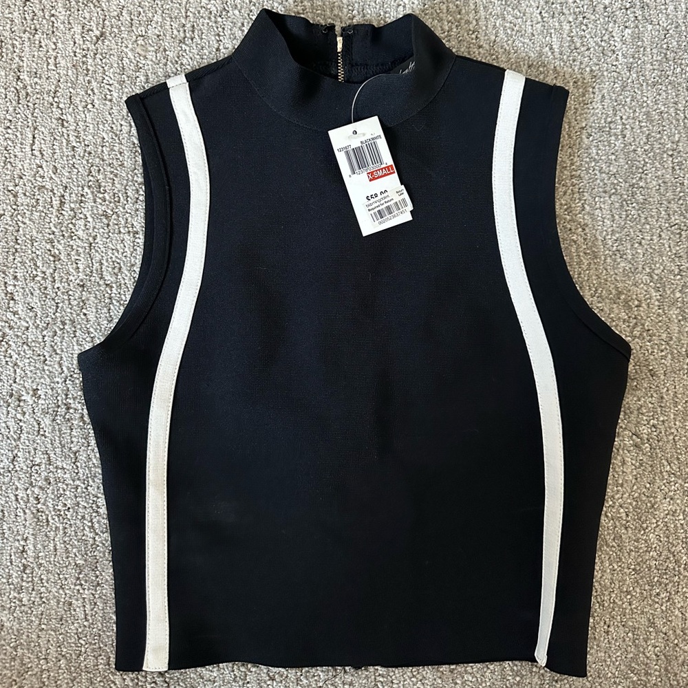 Black Sleeveless Top with White Stripes